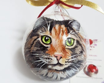 Personalized cat ornament, portrait of your pet. Decoration to give to animal lovers, keepsake for family loved pet on Christmas.
