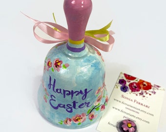 Happy Easter wishes, hand painted ceramic bell, gift item for friends, dinner invitation, personalized Easter gift suitable for everyone