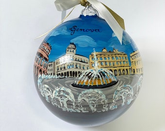 Custom City, Genoa Italy. Gift ornament for travelers to Italian countries of art, souvenir of travel, holiday of pleasure or work.