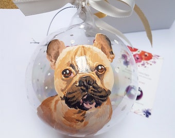 Personalized ornament with your dog. Hand painted ball copy from photo with name. Unique gift for yourself or animal lovers friends.