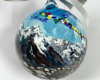 Everest base camp ornament, the celebration of your adventure trip, gift for high mountains lovers. Hand painted from your photo