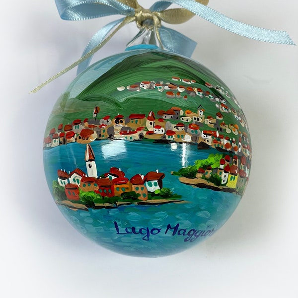 Lake Maggiore, Italian ornament. Personalized hand painted glass ball, unique and excellent gift for travel companions or Italian lovers.