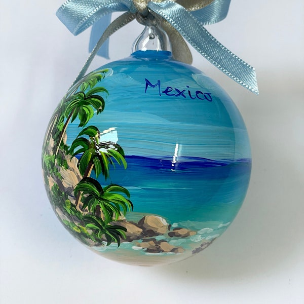 Messico ornamento personalizzato dipinto a mano. Riviera Maya, Cancun, Cozumel, Costa Paraiso, Punta Mita, Playa del Carmen, Cancun, Caracol