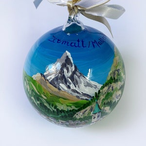 Zermatt hand painted Christmas ball, Zermatt Matterhorn ornament, personalized with lettering, travel gift, holiday souvenir.