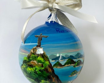 Rio de Janeiro collectible ornament. Bauble with cities of Brazil, ideal gift for travel lovers, travel themed Christmas tree.