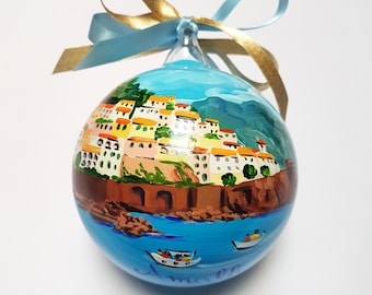 Amalfi ornament, hand painted Christmas ball customizable on request. Original gift from Italy, artistic bauble for your travel collection.
