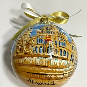 Personalisierte Spanien-Länder. Madrid, handbemalter quadratischer Weihnachtsschmuck, ideales Geschenk für Reiseliebhaber oder als Urlaubssouvenir. Bild 5