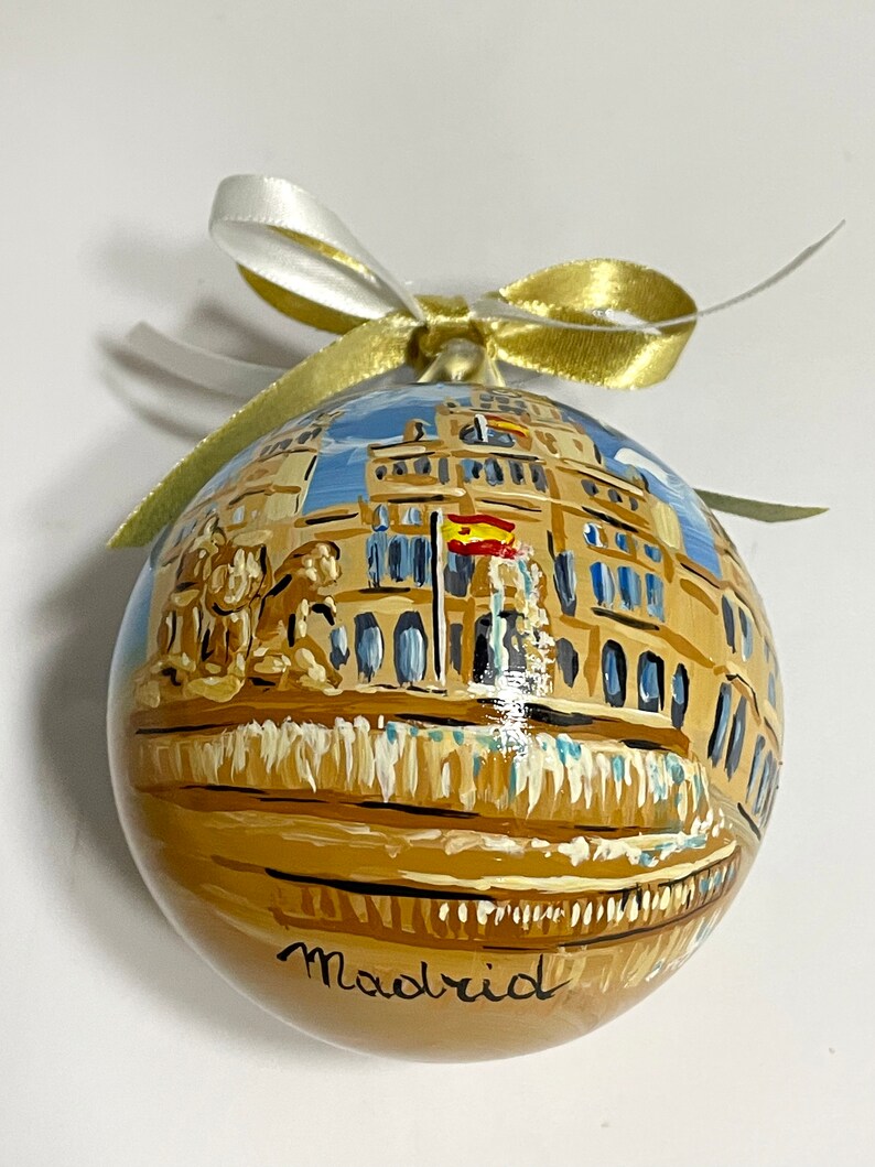 Personalisierte Spanien-Länder. Madrid, handbemalter quadratischer Weihnachtsschmuck, ideales Geschenk für Reiseliebhaber oder als Urlaubssouvenir. Bild 5