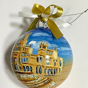 Personalisierte Spanien-Länder. Madrid, handbemalter quadratischer Weihnachtsschmuck, ideales Geschenk für Reiseliebhaber oder als Urlaubssouvenir. Bild 4