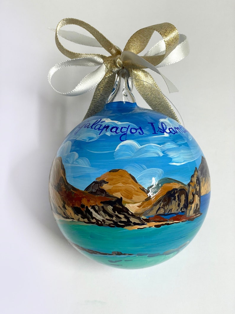 Galapagos Islands hand painted ornament, souvenir of your holidays. Handmade personalized gift for travellers, unique gifts. image 1