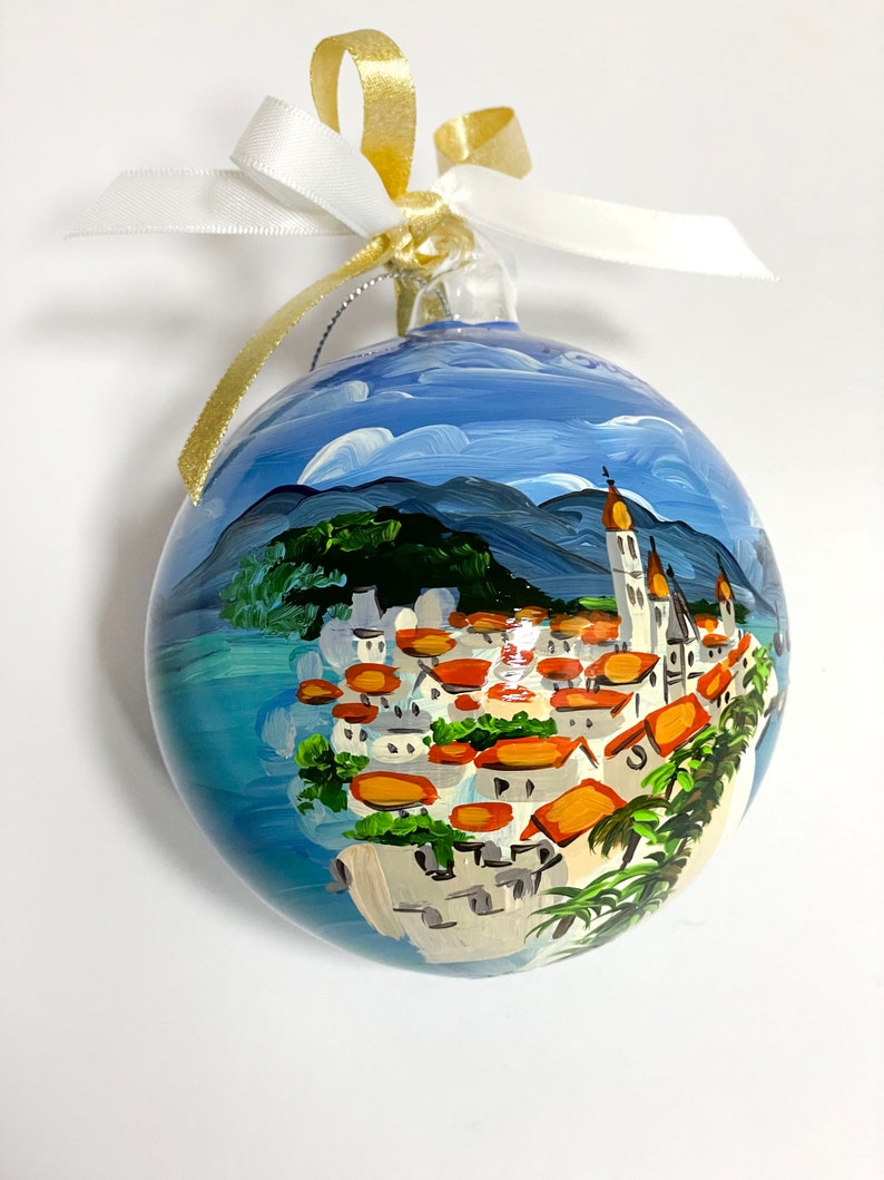 Croatia souvenir, Trogir hand painted ornament, unique original gift for travelers andcruise sea lovers. Personalized Christmas baubles. image 4