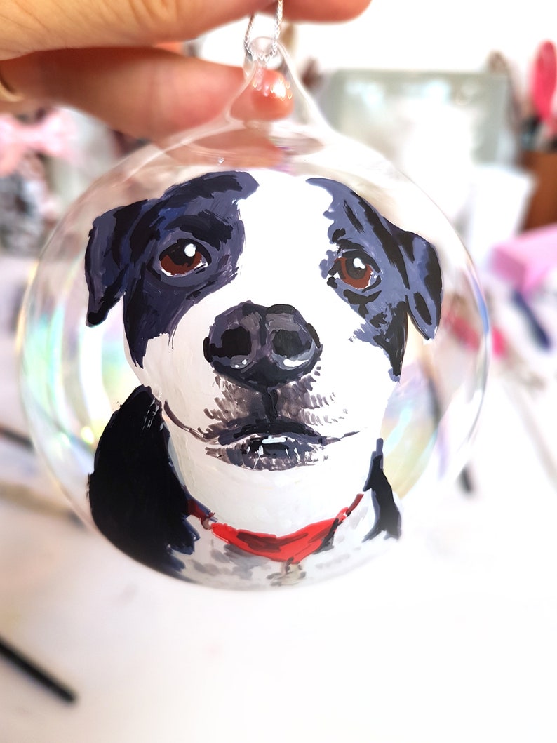 Personalized ornament with your dog with name written and dedication. Cute and original hand painted gift for pet lovers. image 4