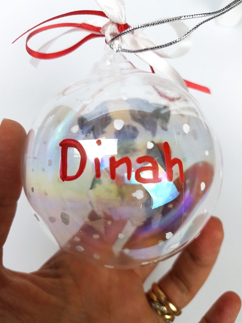 Personalized ornament with your dog with name written and dedication. Cute and original hand painted gift for pet lovers. image 3