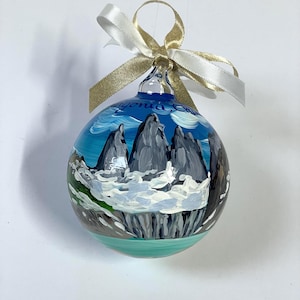Patagonia Chile ornament. Hand painted spheres personalized with the landscape from your preferred country. Christmas gift for traveler.