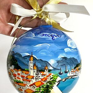 Croatia souvenir, Trogir hand painted ornament, unique original gift for travelers andcruise sea lovers. Personalized Christmas baubles. 10 cm