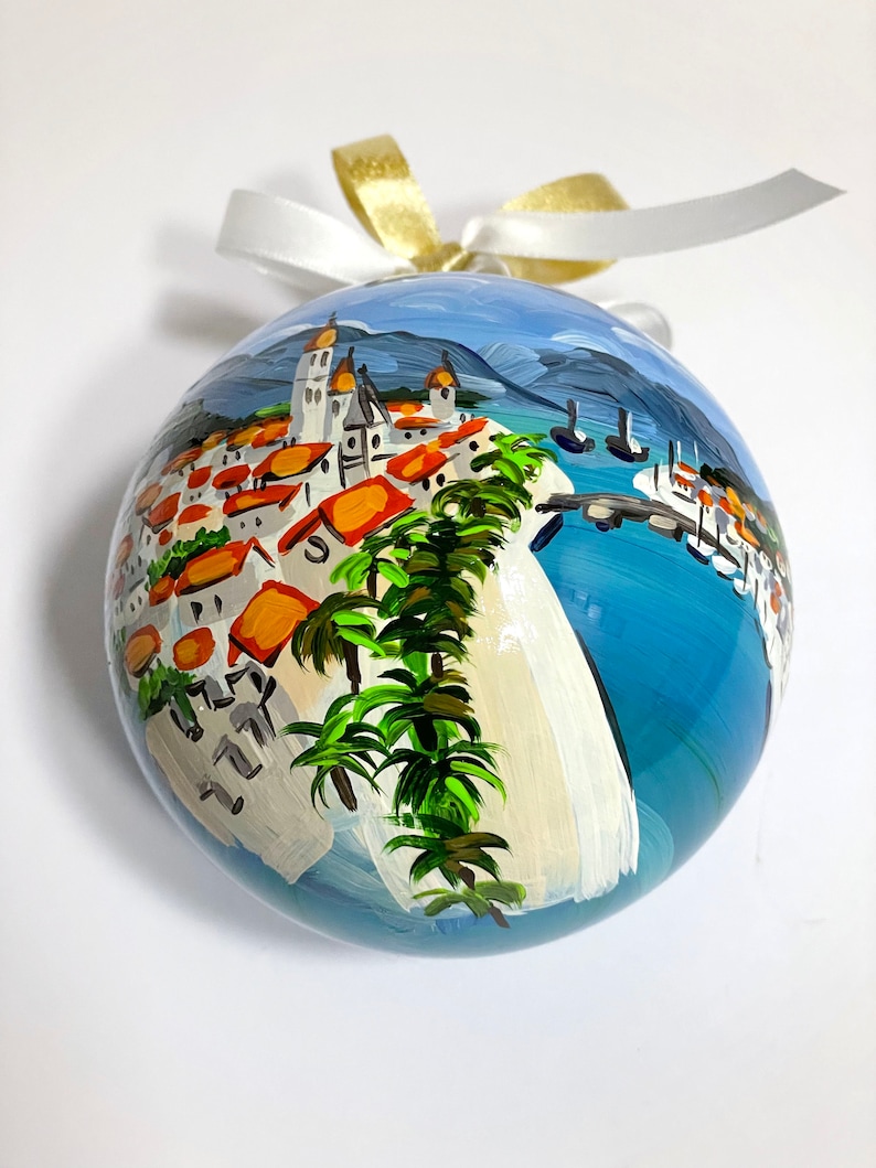 Croatia souvenir, Trogir hand painted ornament, unique original gift for travelers andcruise sea lovers. Personalized Christmas baubles. image 8