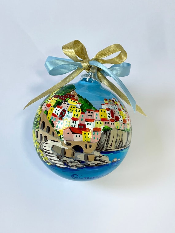 Pallina Manarola Personalizzata, Ornamento Cinque Terre Dipinto a Mano, Ricordo Viaggio Italia, Regalo Matrimonio Anniversario Made in Italy