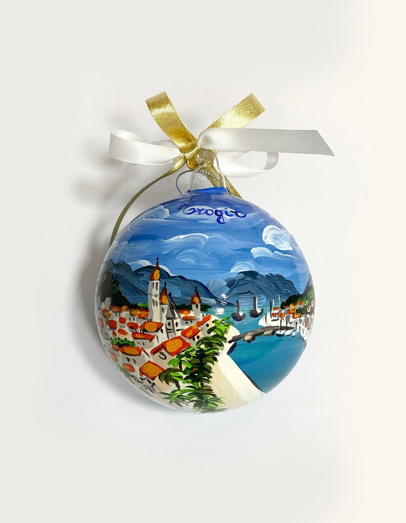 Croatia souvenir, Trogir hand painted ornament, unique original gift for travelers andcruise sea lovers. Personalized Christmas baubles. 