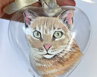 Personalized glass heart, cat portrait from photo, your pet hand painted. Sentimental gift for pet lovers.