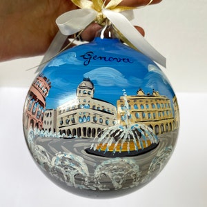 Custom City, Genoa Italy. Gift ornament for travelers to Italian countries of art, souvenir of travel, holiday of pleasure or work. 14 cm