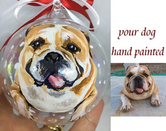 Personalized ball with your hand painted dog. Dog lover mom gift,  unique ornament heartwarming gift for pet owners on Christmas time.