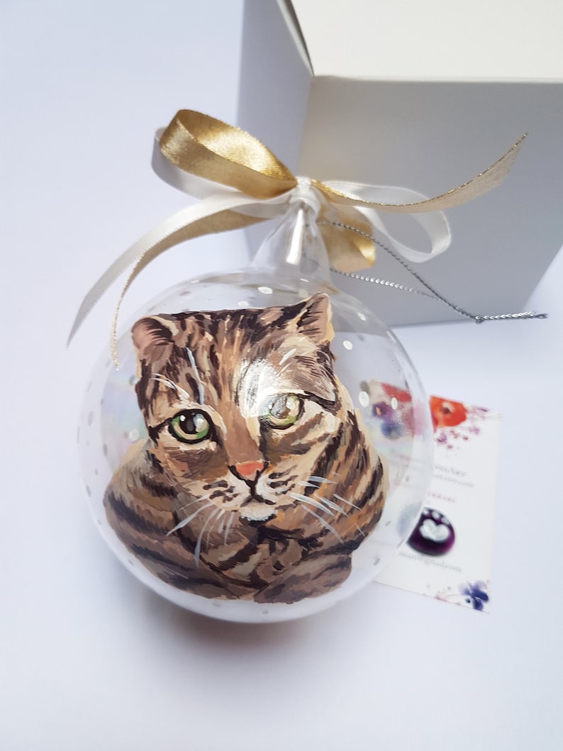 GATTO personalizzato dipinto su pallina di Natale vetro 10 cm