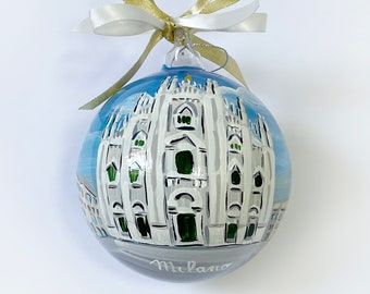 Milan hand painted ornament, souvenir of your favorite city on Christmas ball. Personalized Christmas decoration, sweet gift idea for her.