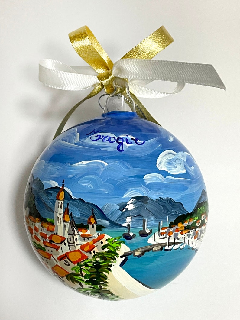 Croatia souvenir, Trogir hand painted ornament, unique original gift for travelers andcruise sea lovers. Personalized Christmas baubles. image 5