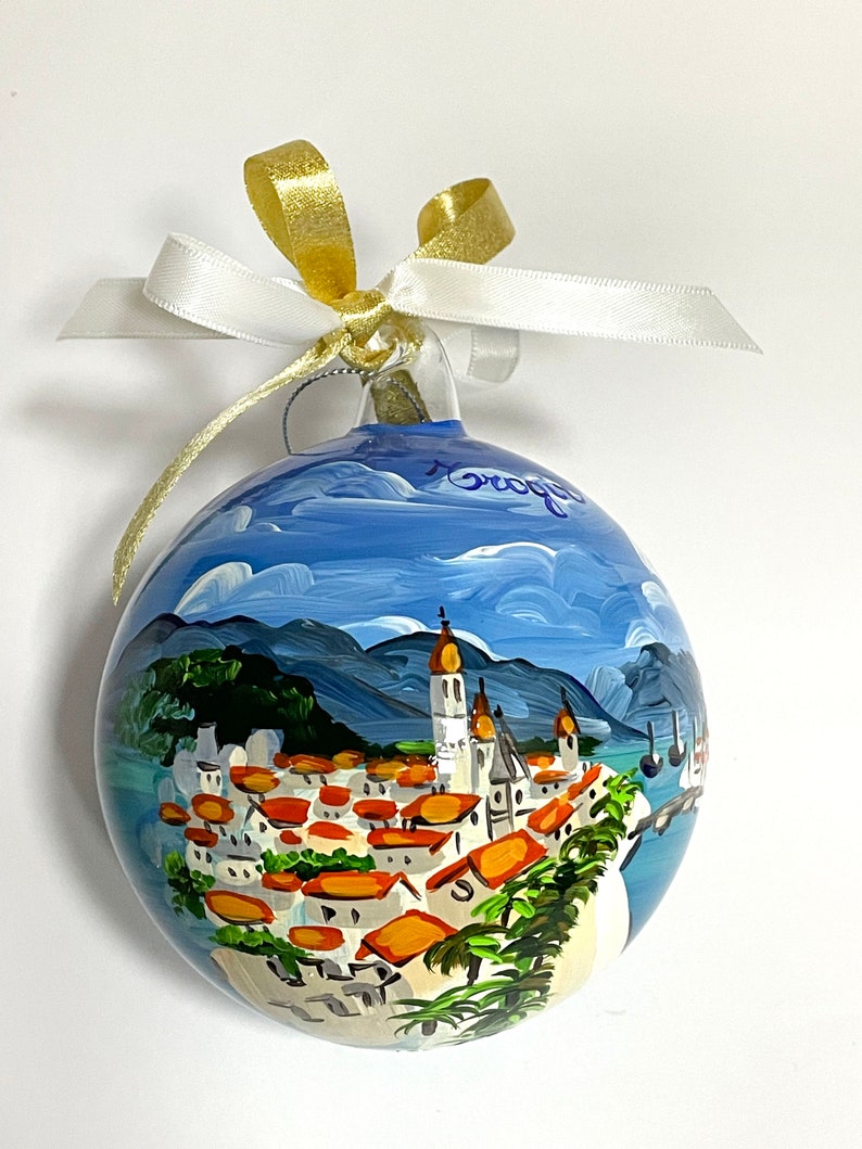 Croatia souvenir, Trogir hand painted ornament, unique original gift for travelers andcruise sea lovers. Personalized Christmas baubles. image 7