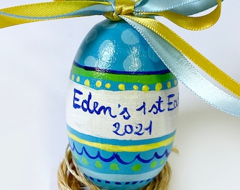 Baby's first Easter, personalized egg with phrase and name. Gift for newborn, a keepsake to collect. Affectionate gift for baby.