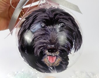 Large dog portrait ball, glass ball decorated with your pet. Your dog memory, sentimental and artistic gift for dog lover.