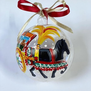 Sizilianischer Wagen, ein traditionelles sizilianisches Ornament. Personalisierte Familiennamen-Gravur, Weihnachtsgrüße für Verwandte.
