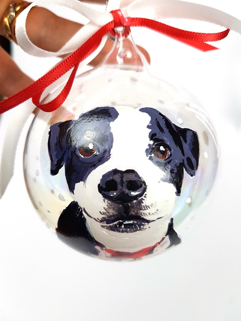 Personalized ornament with your dog with name written and dedication. Cute and original hand painted gift for pet lovers. image 2