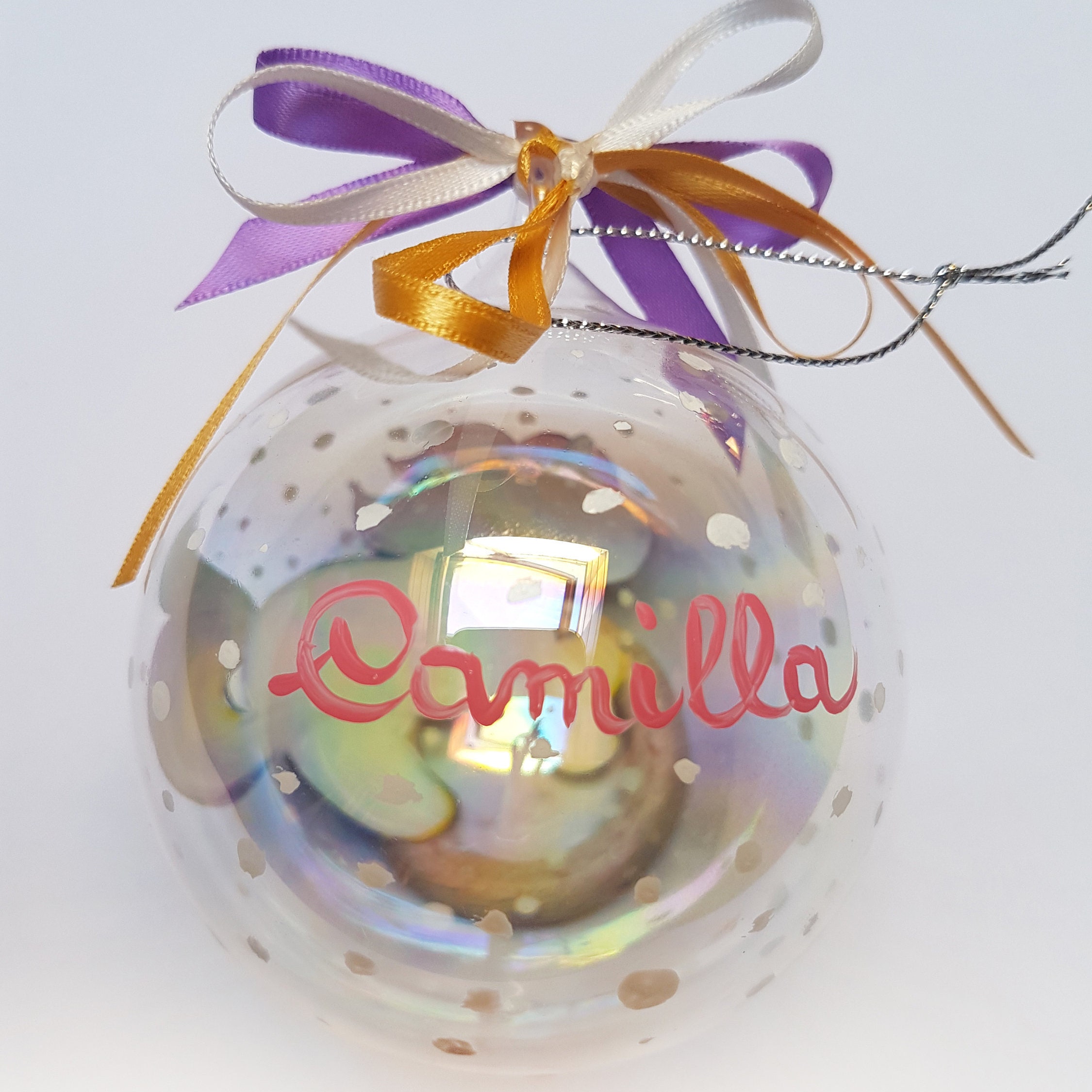 Personalized gift for little girl Unicorn ball personalized with baby boy or girl name to hang on the Christmas tree daughter or child.