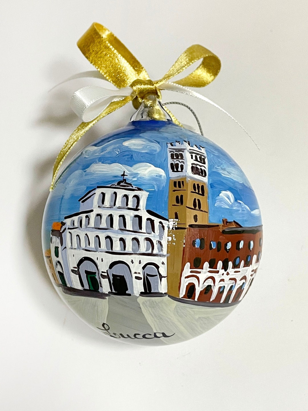 Lucca Italy Custom City Ornament on Christmas Baubles. Italian Ornament