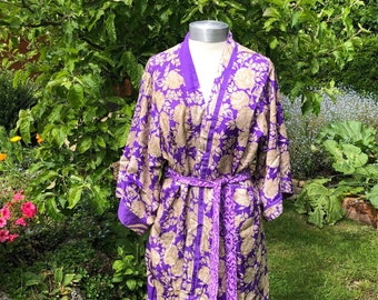 Ava Robe Vintage Sari Kimono Style Doppelschicht voll reversibel - Leichter Dustermantel - Mit Taschen