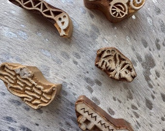 Selection of 5 Hand Carved Wooden Printing Blocks