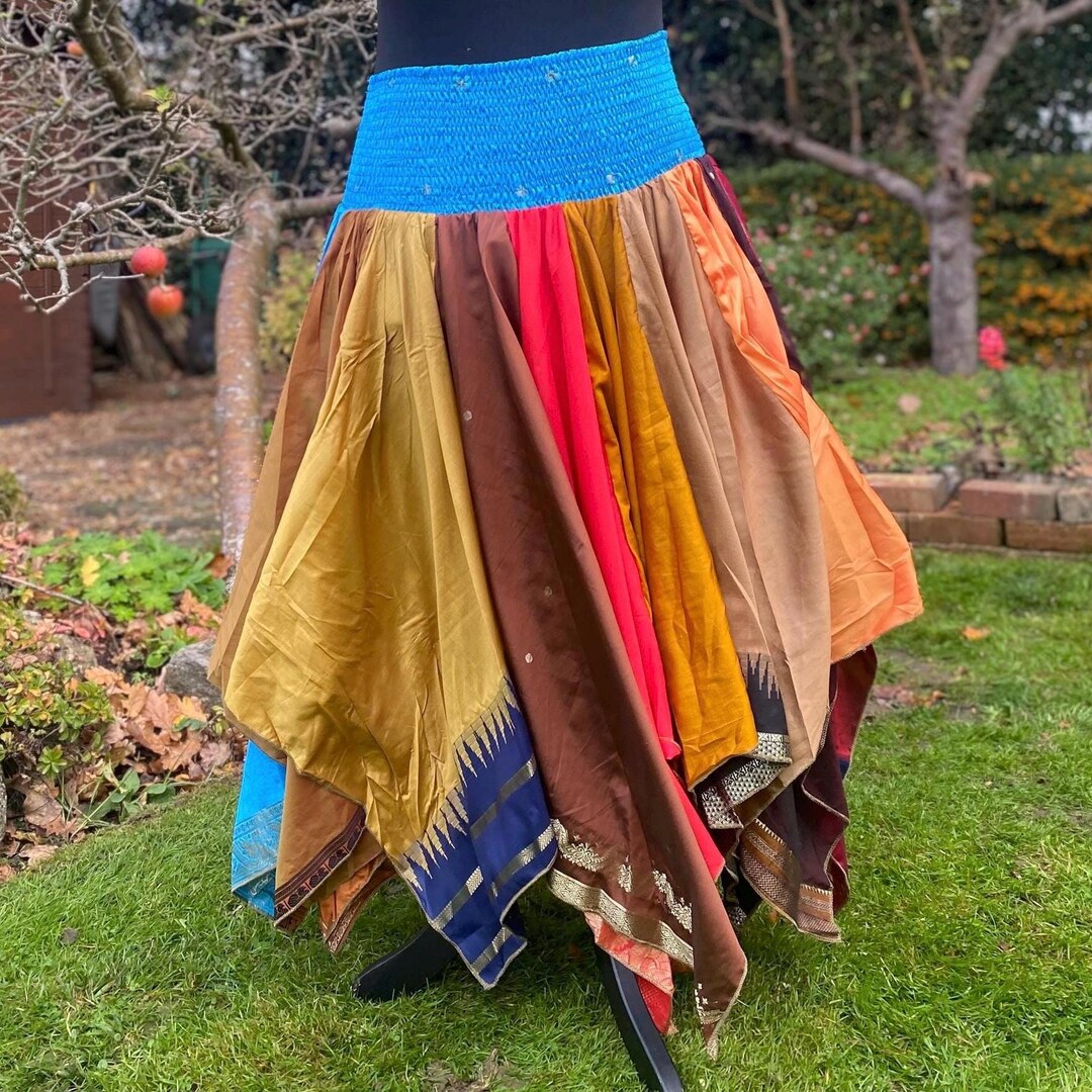 Plus Size Suki Sari Patchwork Midi Skirt: Handkerchief Hem