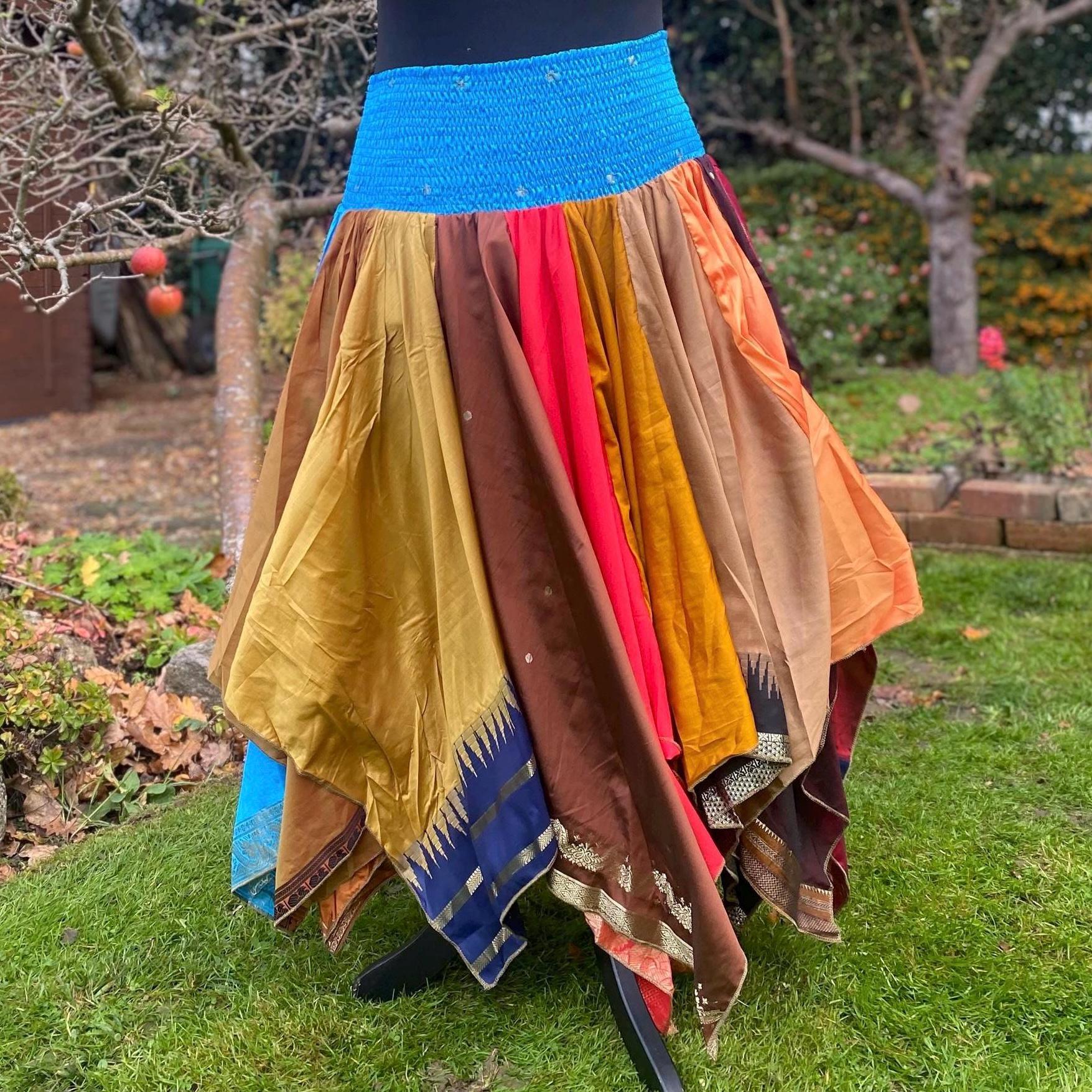 Plus Size Suki Sari Patchwork Midi Skirt: Handkerchief Hem