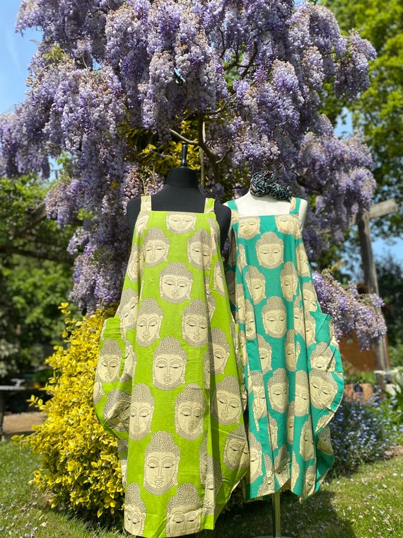 Georgina Dress Buddha Print Cotton With Pockets Balloon Hem Cool Comfortable One Size Summer Boho Etsy