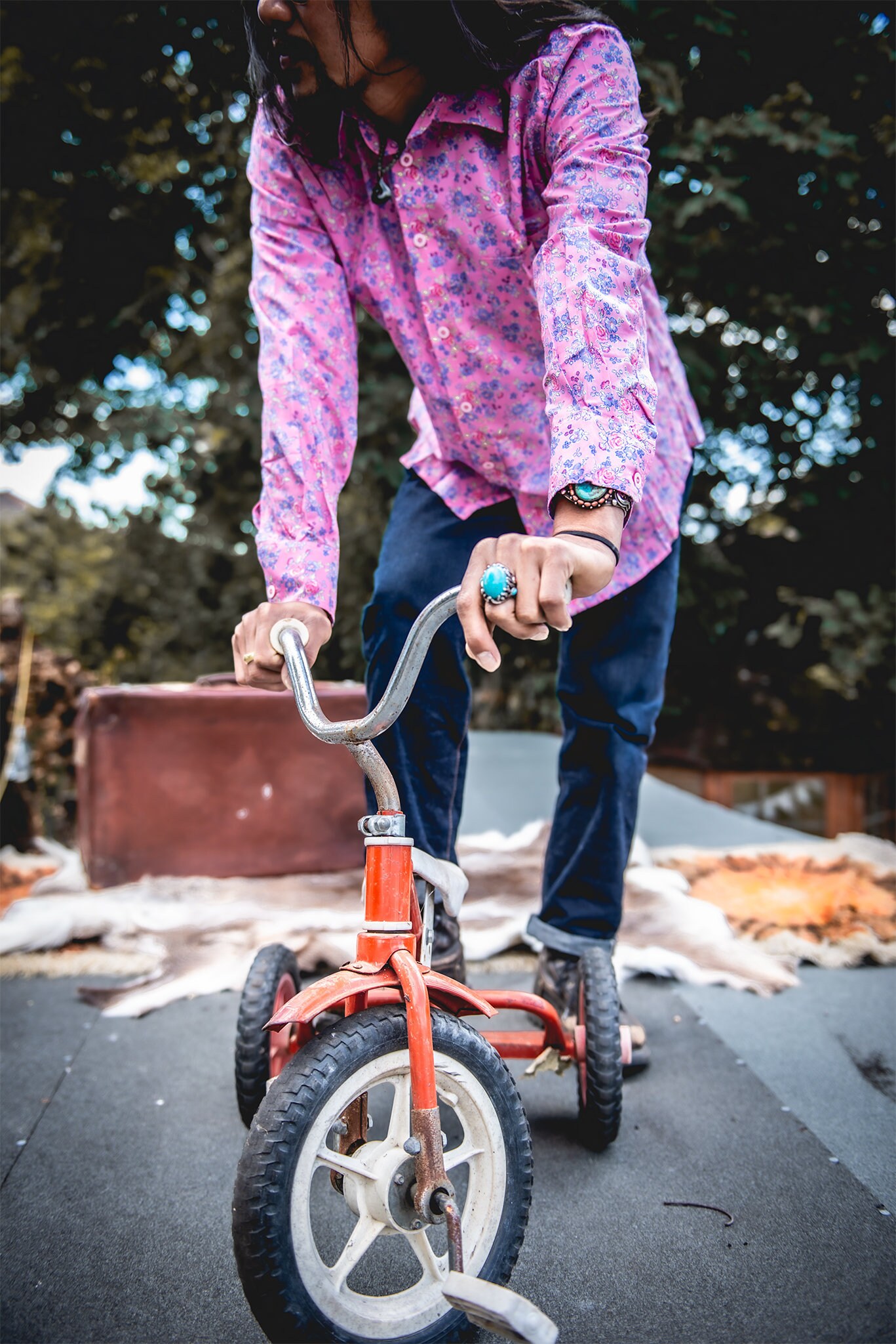 Image of Mens Casual Loose Fit Long Sleeved Cotton Shirt Pink Floral