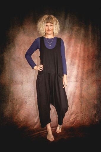 Image of Black Harem Style Romper, Playsuit, Dungarees, Jumpsuit, Plain Cotton Lycra - Boho Festival -Yoga
