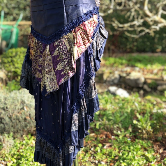 Blue Sari Silk Bustle Skirt: Steampunk Victorian Gothic Over Skirt