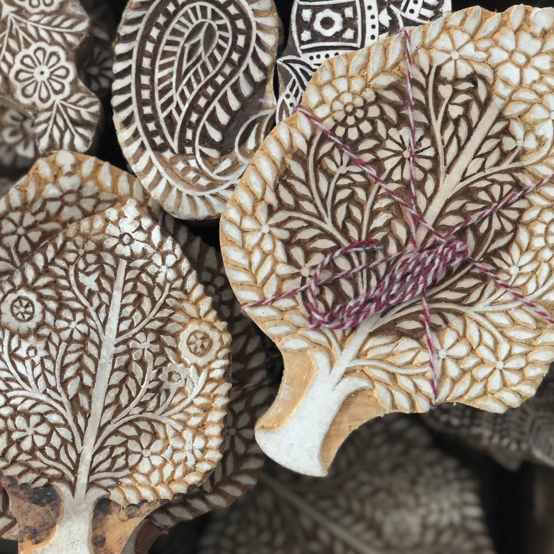 Hand Carved Wooden Printing Block Tree of Life Print Stamp Flower Etsy