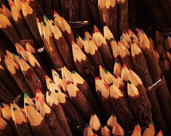 12 bundles of 10 Twig Pencils -Hand Carved Multi Coloured Bundle Multi Gift Pack - 120 Pencils.