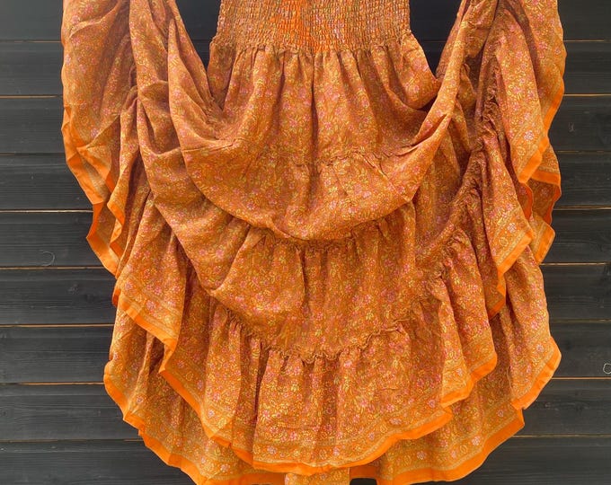 Featured listing image: Lora Maxi Light Vintage Sari Summer Skirt, Dance Skirt Pirate Bellydance Cottagecore Saloon Girl, Three Lengths