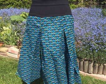 Marnie - Cotton Summer Skirt with Harem inspired Style Waistband - Summer- Boho - Festival - Harem Blue Print