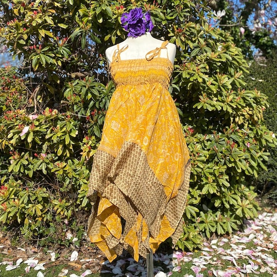brown rib knit dress Ribbon Tie Handkerchief Sundress