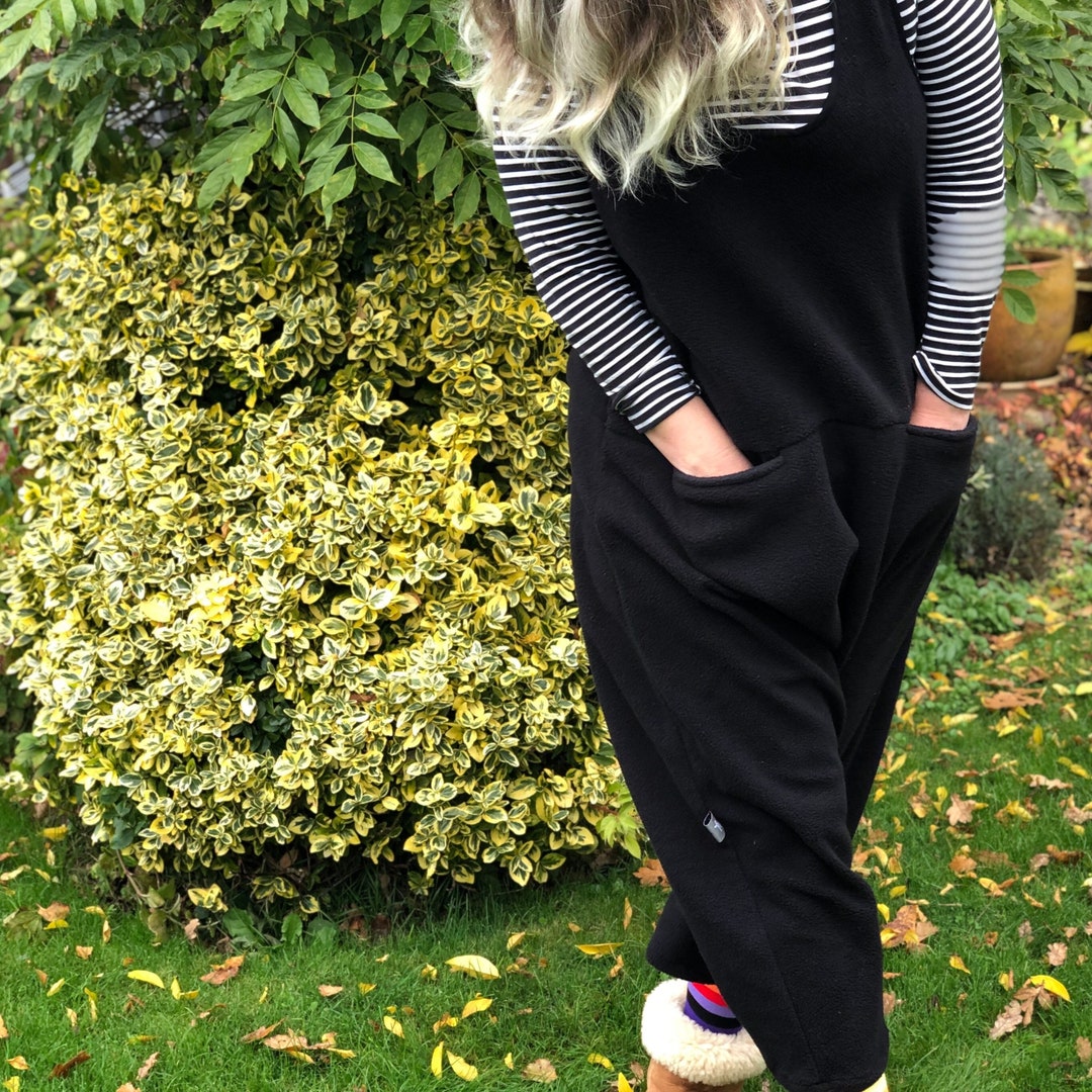 Anna Warm Fleece Harem Style Romper Playsuit Dungarees Jumpsuit Boho Winter yoga Black Fleece Dungarees Etsy Canada