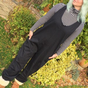 Polly Black Dungarees Heavy Cotton Twill. Romper, Playsuit, Jumpsuit. Autumn Winter Black Dungarees imagem 1